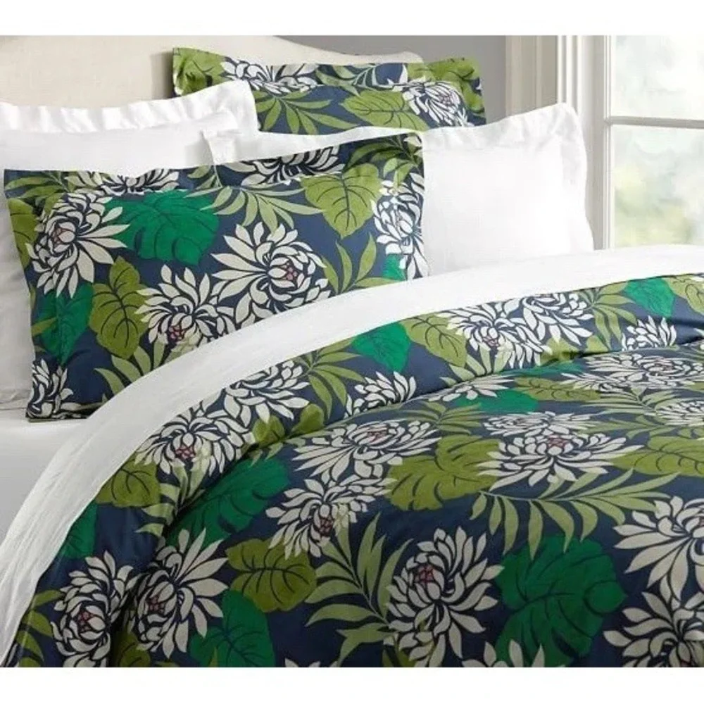 Cece Floral Duvet +2 Euro Sham Pottery Barn Monstera Leaves Tropical
